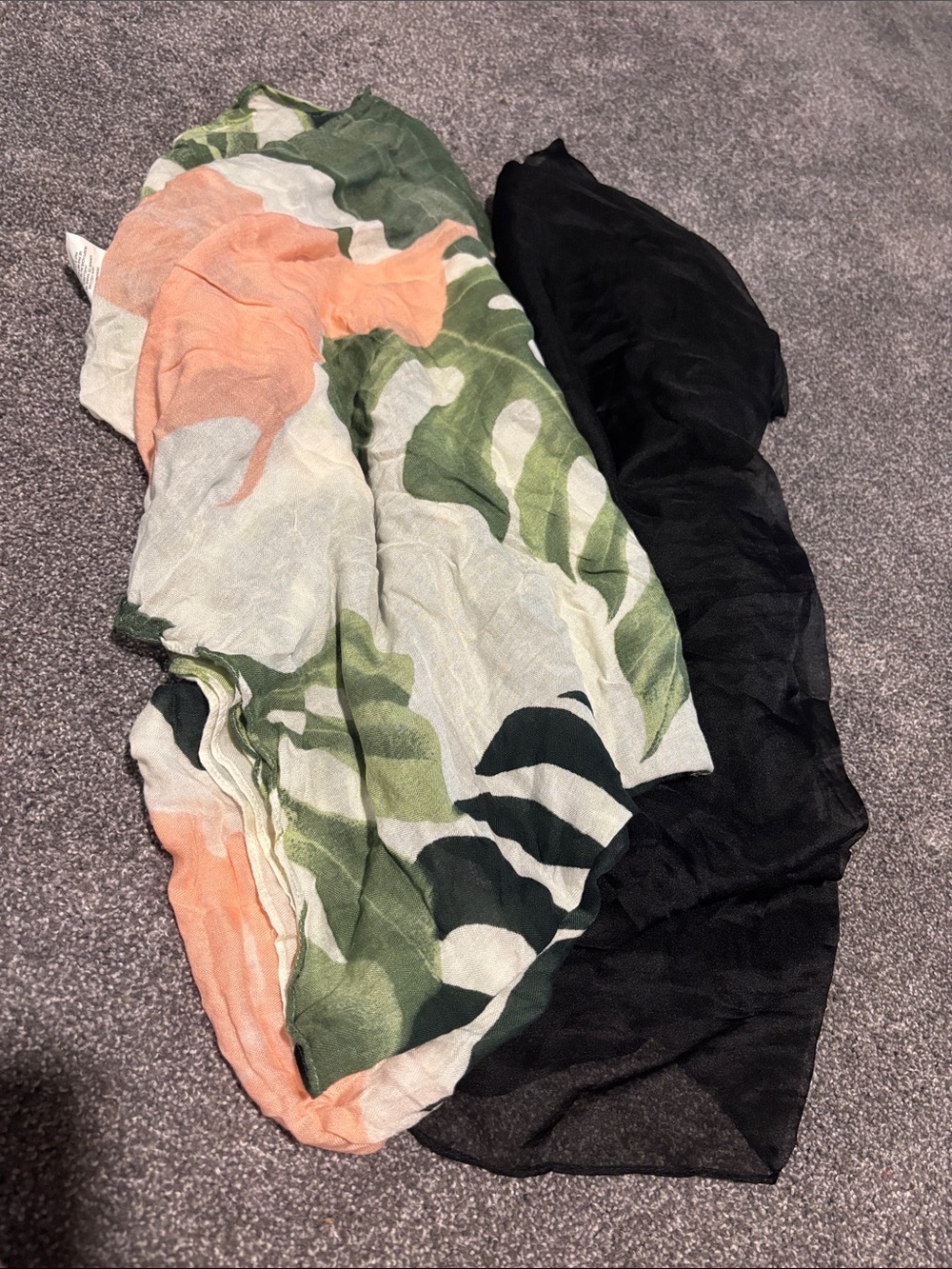 Floral Green & Peach Lightweight Swim Wrap Coverup & Black Swim Wrap Coverup.